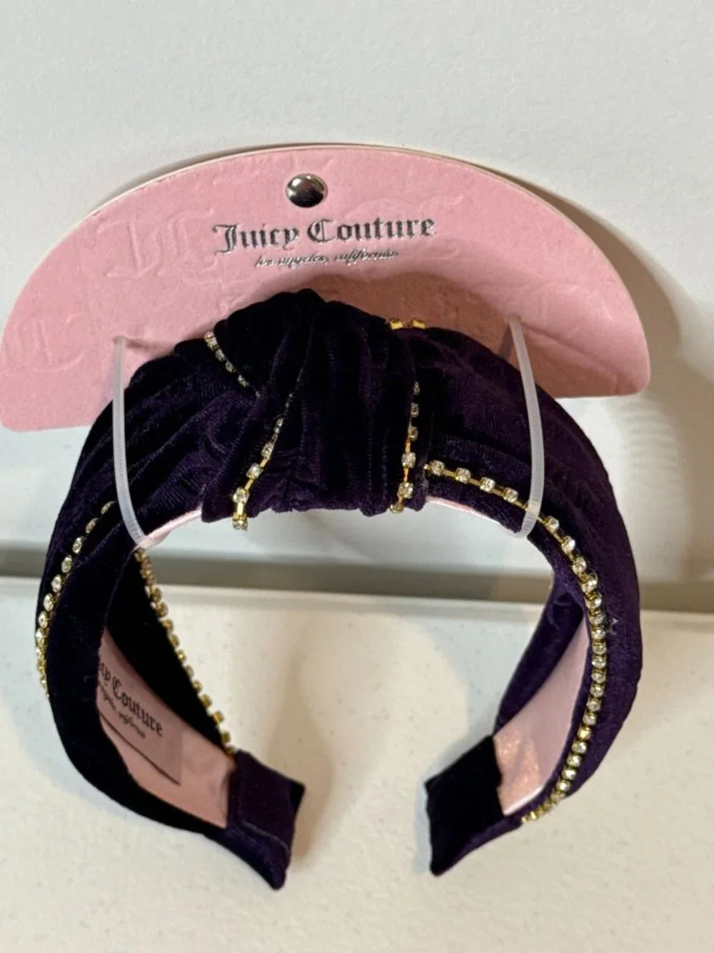 Juicy Couture Purple Velvet Rhinestone Knotted Headband New